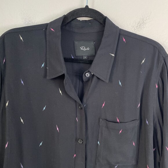 Rails Womens Large Black Multi Lightning Button Up Rocsi Shirt Long Sleeve Top - Picture 3 of 10
